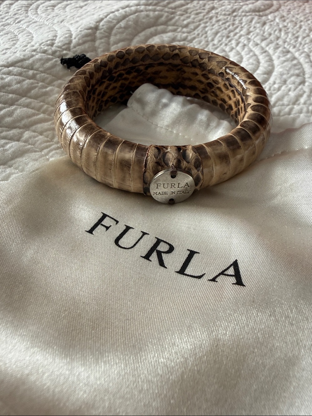 Vintage FURLA Italy Python Snakeskin Leather Bangle Bracelet - immaculate